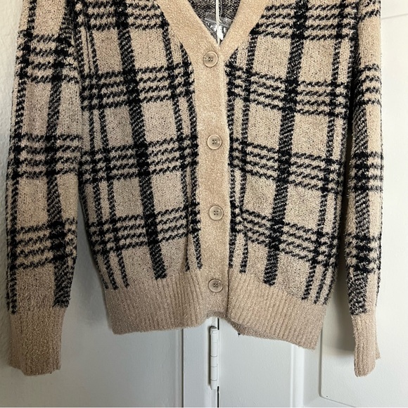 JOIE • Black & Tan Plaid Button Down Cardigan Soft Size XS - Picture 3 of 8